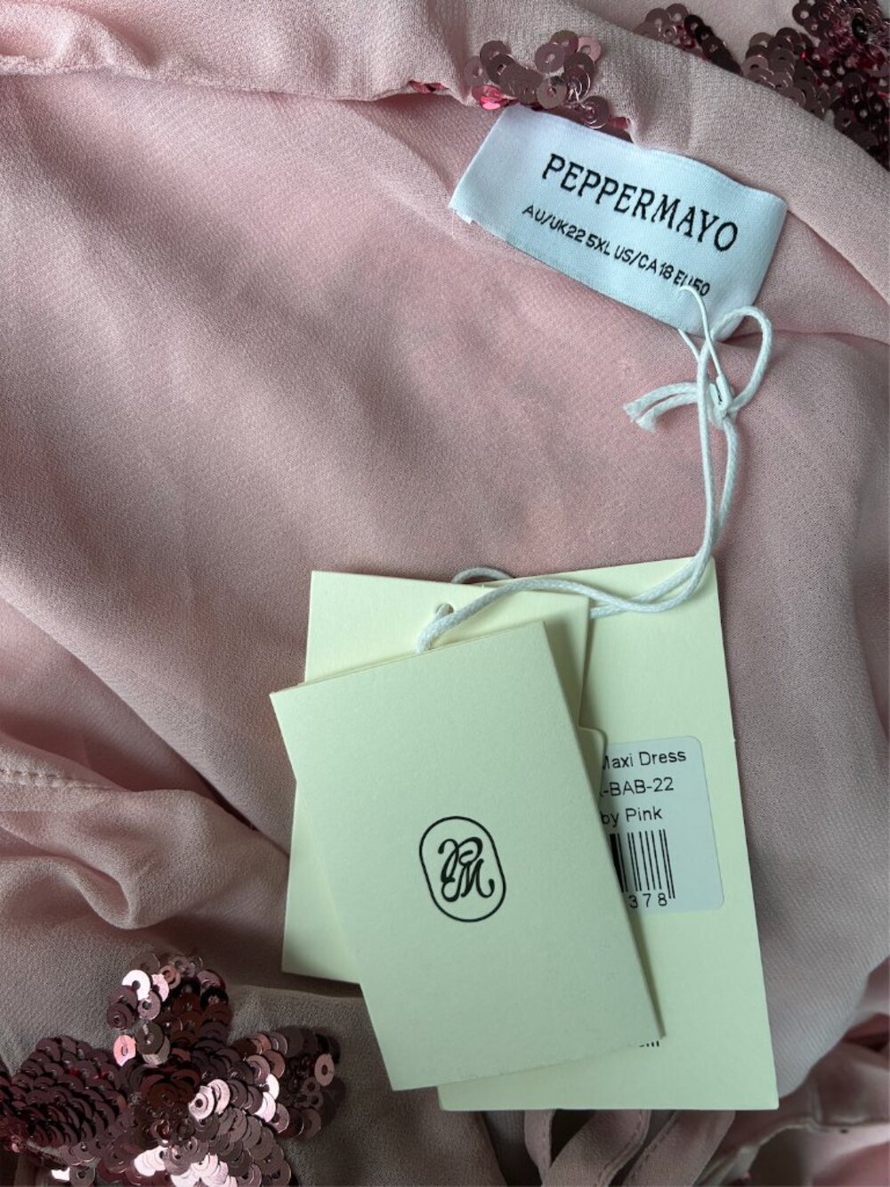 Peppermayo NWT Sweet Escape Sequin Strapless Maxi Dress in Baby Pink- Size US 18 - Picture 13 of 16